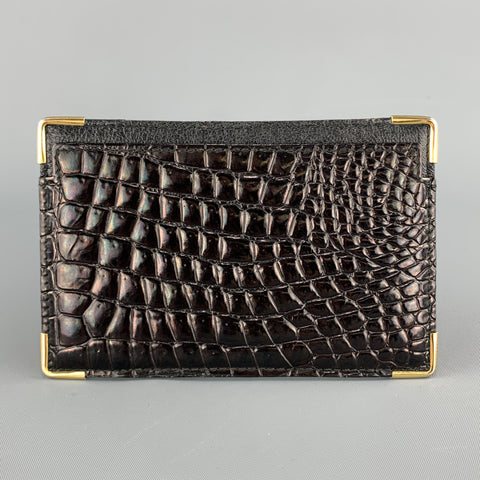 BUDD LEATHER Alligator Embossed Black Leather Metal Edge Card Ticket Case Wallet