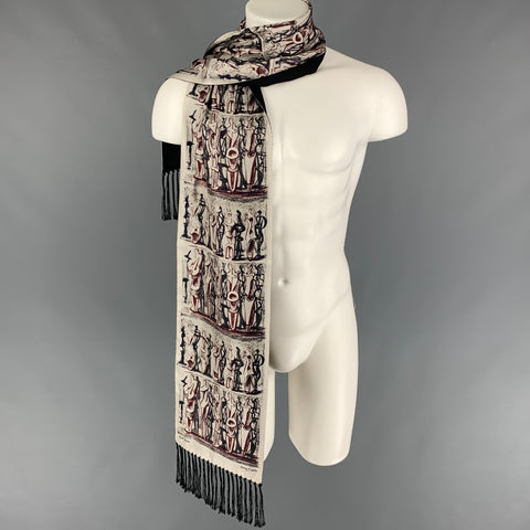 PAUL SMITH Grey Black Henry Moore Print Silk wool Scarf