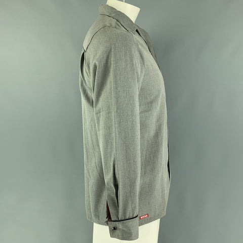 ROTAR Size L Gray Black Embroidery Snaps Long Sleeve Shirt