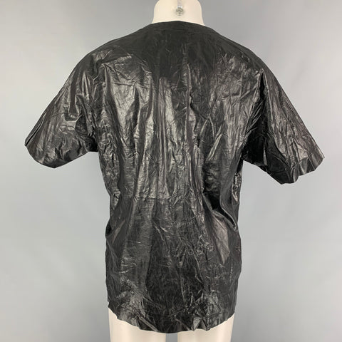 MSGM Size M Black Wrinkled Cotton Polyurethane Crew-Neck T-shirt