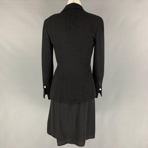 Vintage CHANEL Size 6 Black Textured Wool Nylon Double Breasted Dress Set