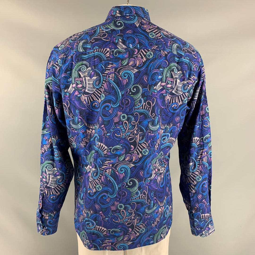 GENE HILLER Size XXL Purple Print Cotton & Modal Button Up Long Sleeve Shirt