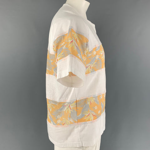 KOLOR Size L White Yellow Mixed Fabrics Cotton Blend Crew-Neck T-shirt