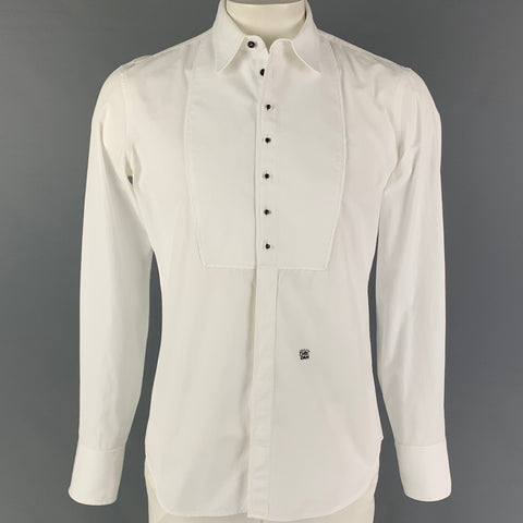 DSQUARED2 Size L White Mixed Fabrics Cotton Tuxedo Long Sleeve Shirt