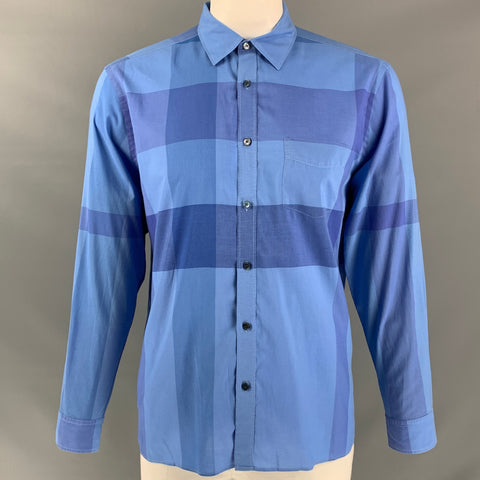 BURBERRY BRIT Size L Blue Plaid Cotton Button Down Long Sleeve Shirt