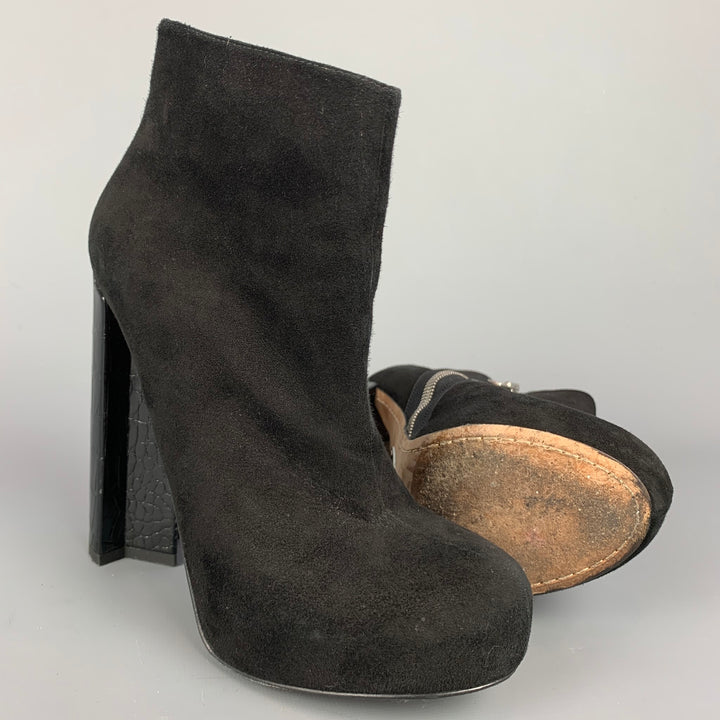 ALEJANDRO INGELMO Size 5.5 Black Suede Platform Ankle Boots