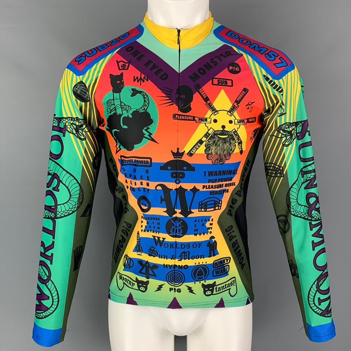 WALTER VAN BEIRENDONCK FW18 Size M Multi-Color Graphic Nylon Jersey Bike Top