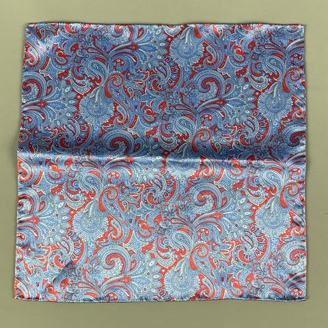 STEFANO RICCI Blue Red Paisley Silk Pocket Square