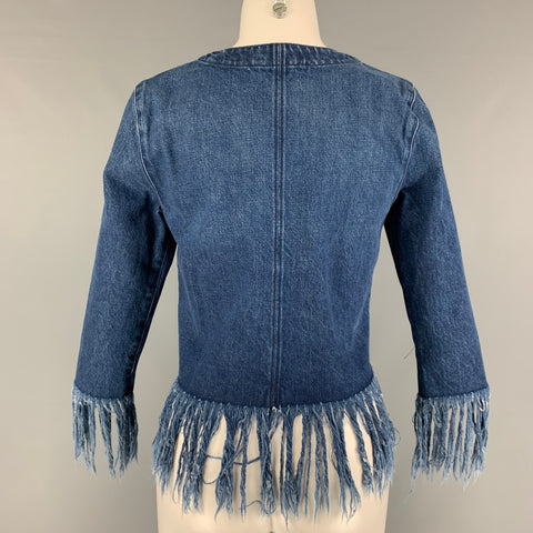 3 X 1 Size XS Blue Cotton Fringe Zip Up Jacket