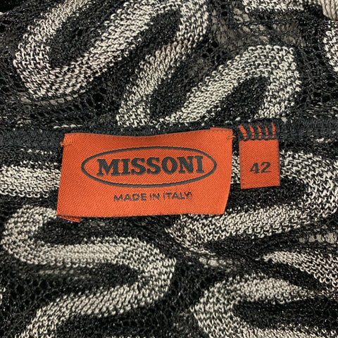 MISSONI Size 6 Black & Silver Knitted Viscose Blend Open Front Coat