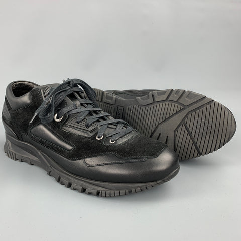 LANVIN Size 10 Black Mixed Materials Nylon Lace Up Sneakers