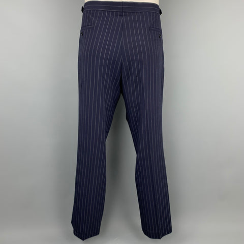 RALPH LAUREN Purple Label Navy Stripe Virgin Wool Peak Lapel Suit