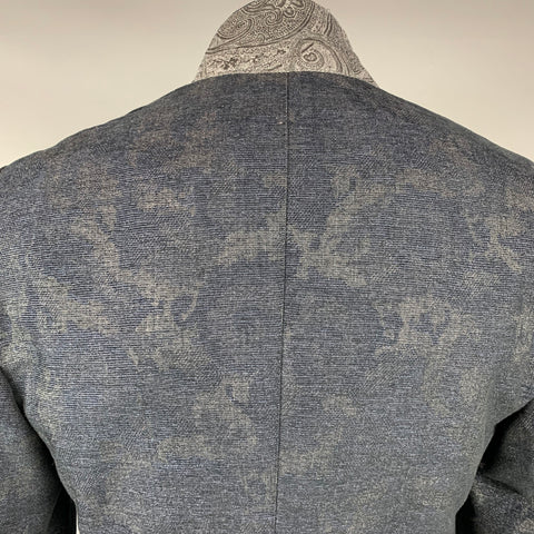 ETRO Taille 48 Manteau de sport à revers cranté en laine mélangée imprimé bleu marine et gris
