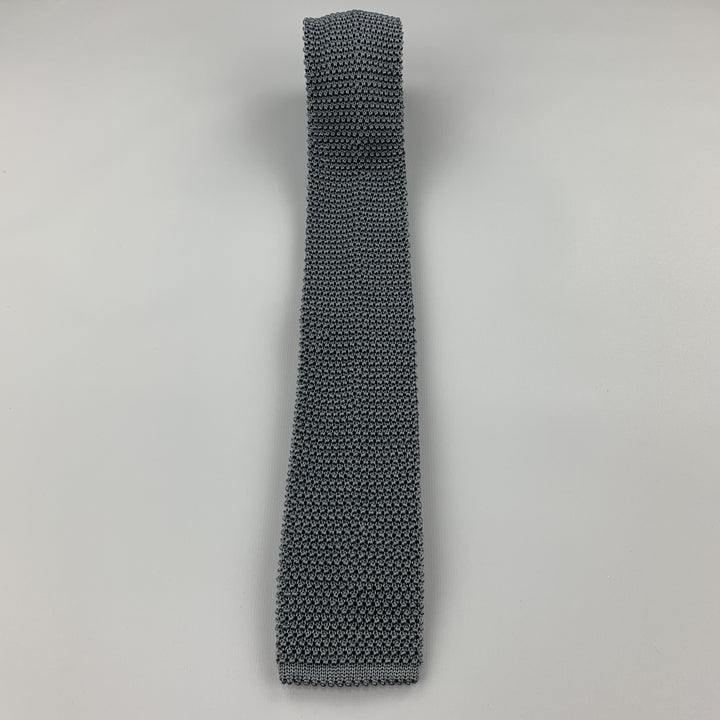CHARVET Corbata de punto texturizada de seda gris verde azulado apagado