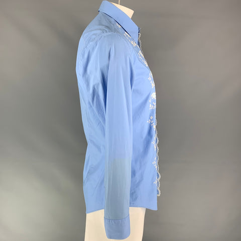 PAUL SMITH Size L Blue Embroidery Cotton Button Up Long Sleeve Shirt