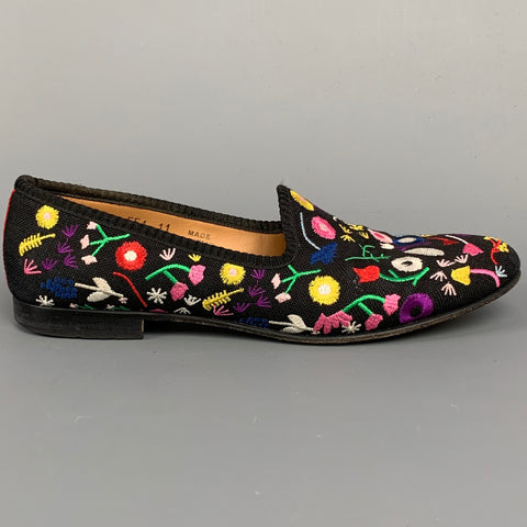DEL TORO Zapatos planos bordados de lona multicolor Talla 11