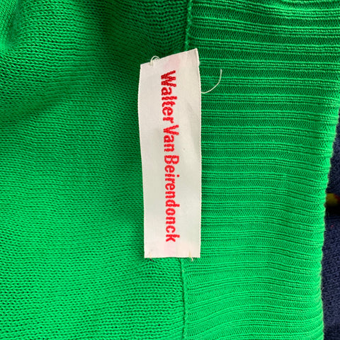 WALTER VAN BEIRENDONCK 2006 Size L Blue & Green Wool / Cotton Reversible Cardigan