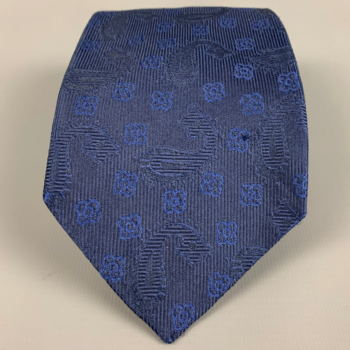 ETRO Navy Black Abstract Floral Silk Tie