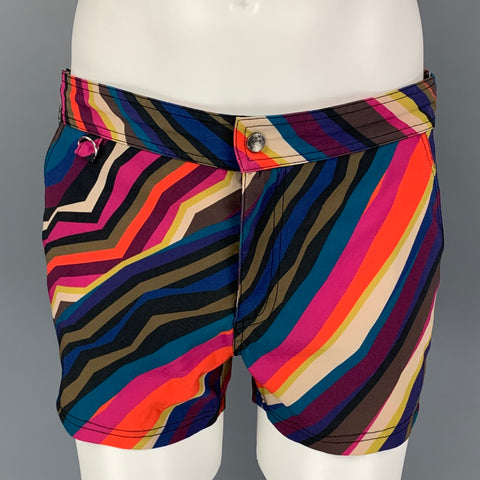 MR TURK Size 31 Multi-Color Stripe Polyester Blend Swim Trunks