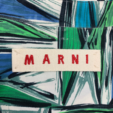 MARNI Size 4 White Blue Green Abstract Print Cotton Blouse