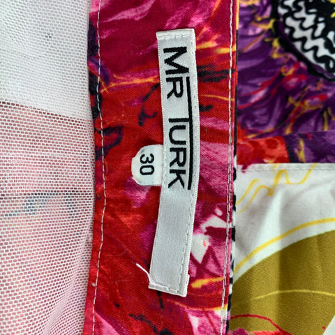 MR. TURK Size 30 Red & White Floral Polyester Swim Trunks