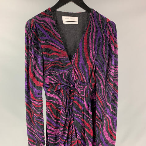 PRABAL GURUNG Size 0 Purple & Black Viscose / Silk Burnout Dress