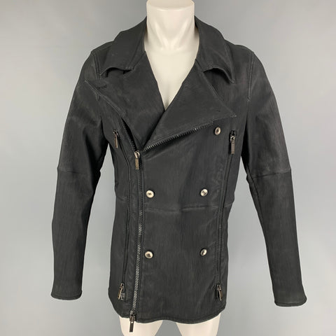 EMPORIO ARMANI Size 44 Black Textured Cotton Polyurethane Coat