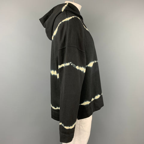 SANDRO Size XXL Black & Cream Tie Dye Cotton Hooded Sweatshirt