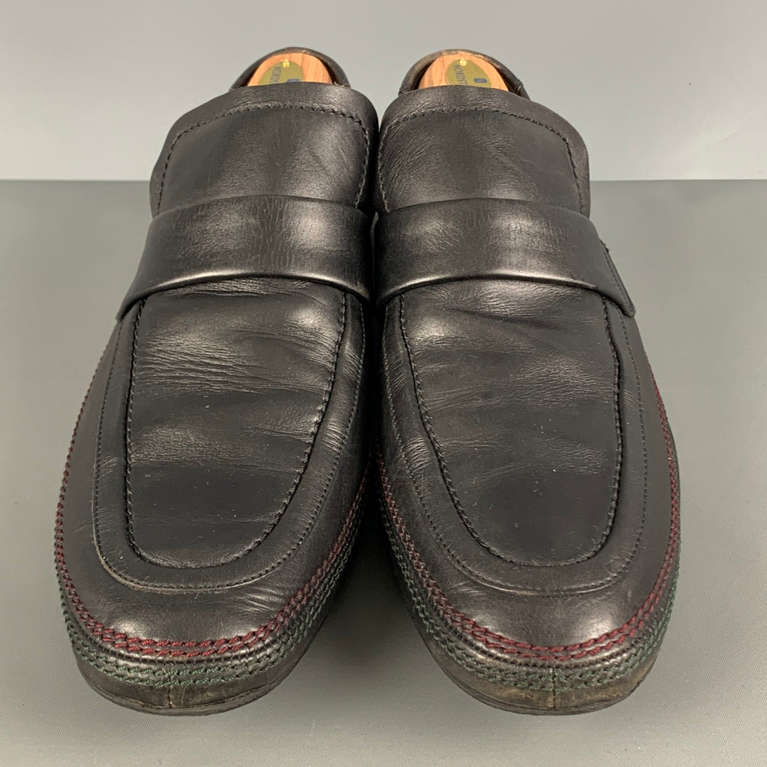 GUCCI Size 12 Black Contrast Stitch Leather Slip On Loafers