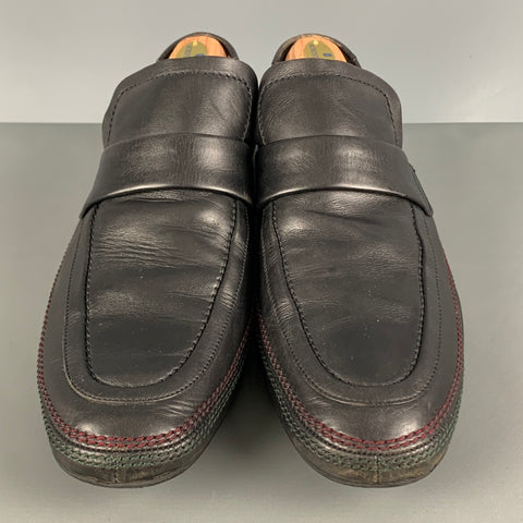 GUCCI Size 12 Black Contrast Stitch Leather Slip On Loafers