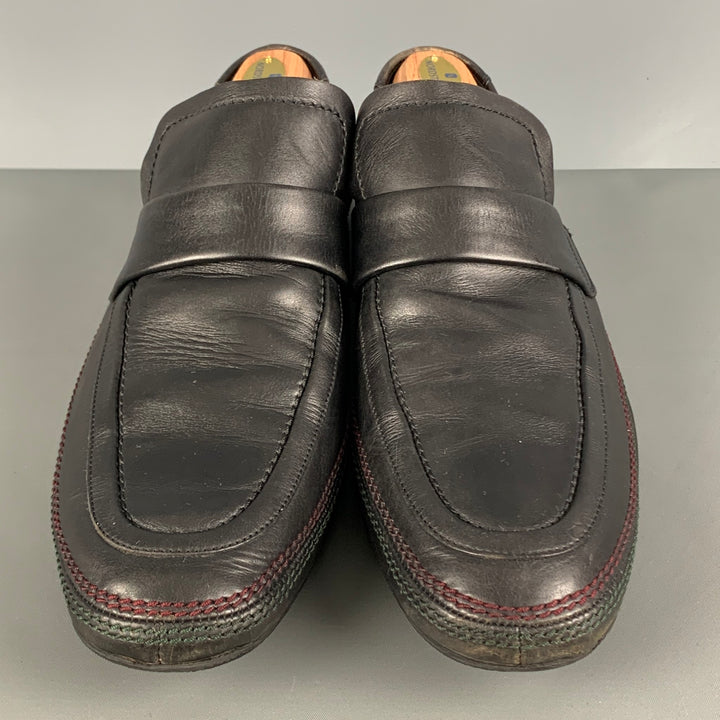 GUCCI Size 12 Black Contrast Stitch Leather Slip On Loafers