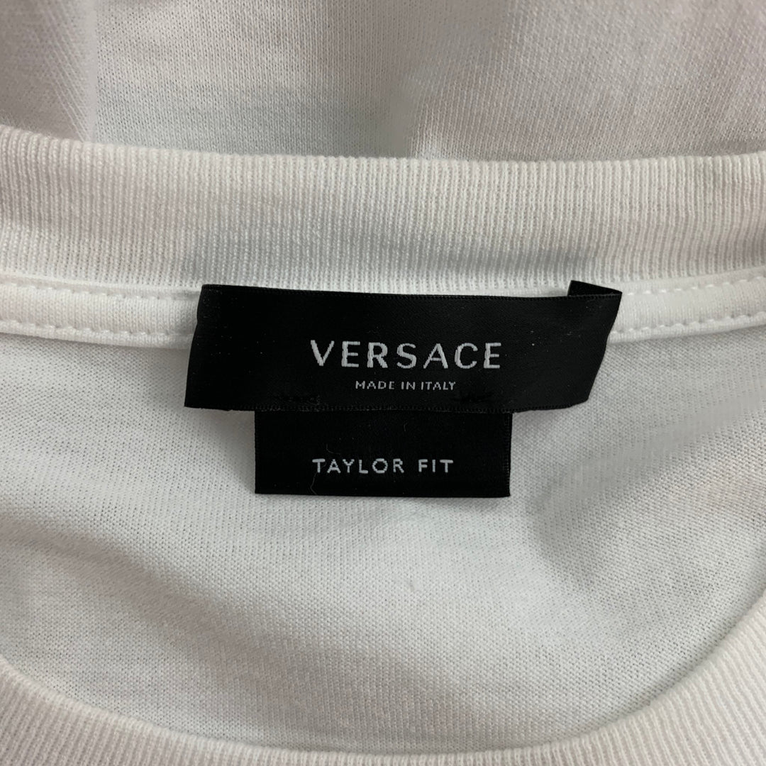 VERSACE Size 3XL White Black Logo Cotton Short Sleeve T-shirt
