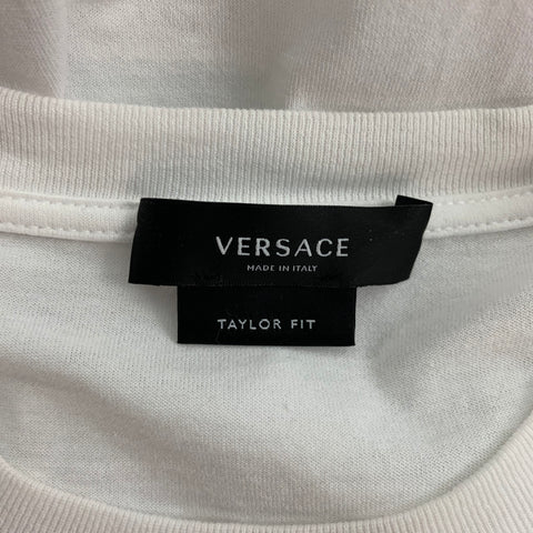 VERSACE Size 3XL White Black Logo Cotton Short Sleeve T-shirt