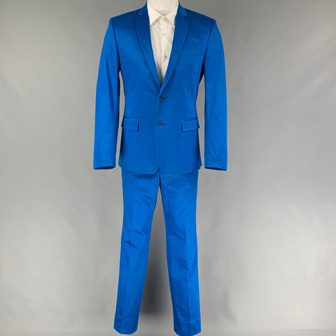 VERSACE COLLECTION Size 38 Royal Blue Cotton Notch Lapel Suit
