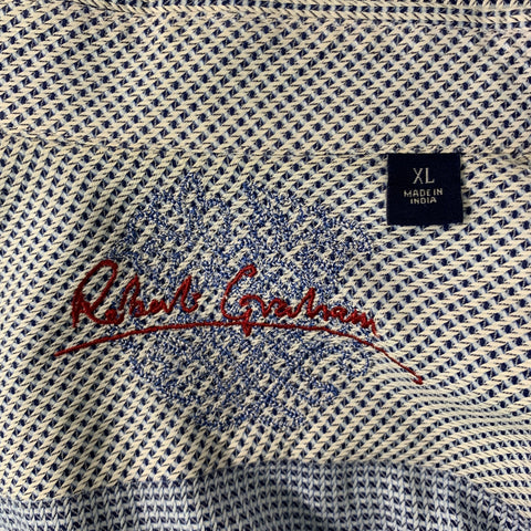 ROBERT GRAHAM Size XL Blue & White Nailhead Cotton Button Up Long Sleeve Shirt
