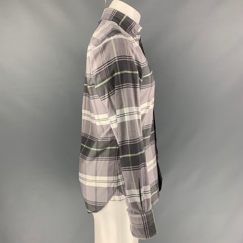 BLACK FLEECE Size S Lilac Grey Plaid Cotton Oxford Long Sleeve Shirt