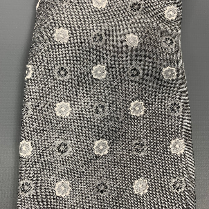 KITON Light Gray & Silver Floral Tie