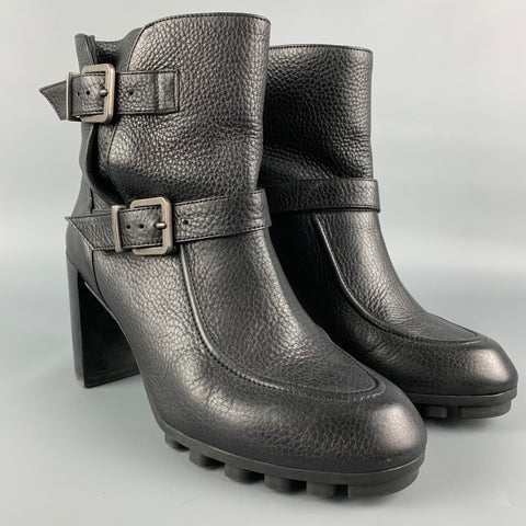 ROBERT CLERGERIE Talla 7.5 Botines de cuero de grano guijarro negro