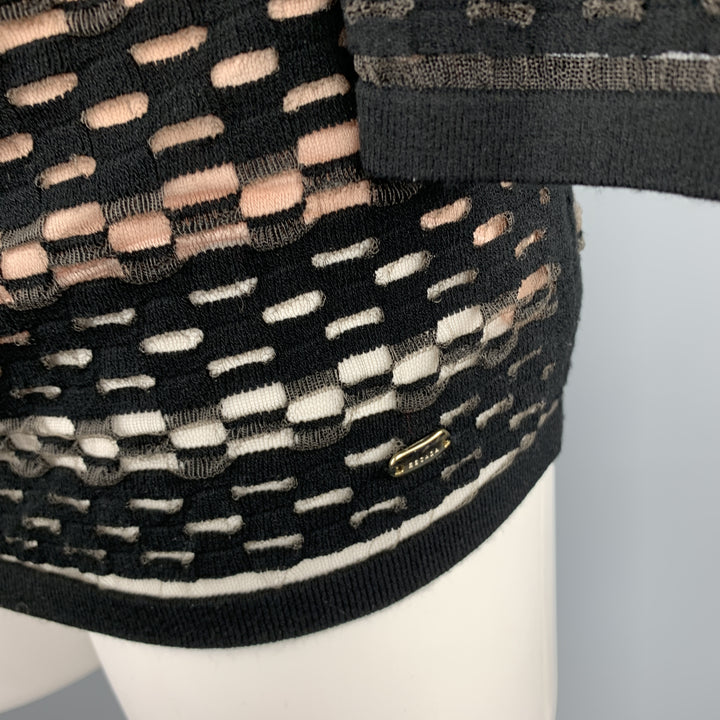 ESCADA Size S Black Striped Mesh Lined Pullover