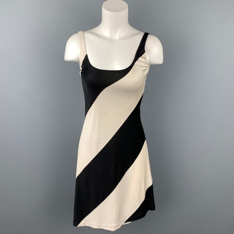 RALPH LAUREN Blue Label Talla S Vestido sin mangas de seda con bloques de color en blanco y negro