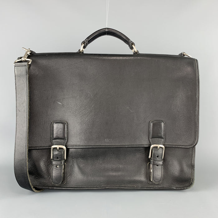 COACH Black Leather Shoulder Strap Double Closure Briefcase