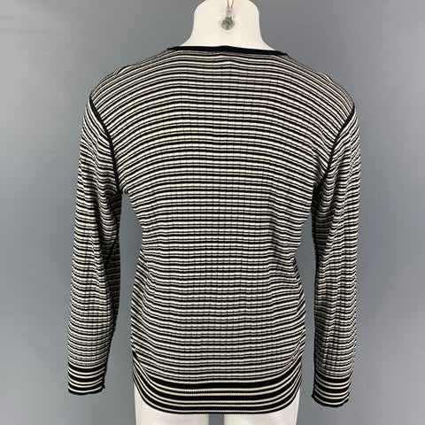 ARMANI COLLEZIONI Size M Black White Stripe V-Neck Pullover