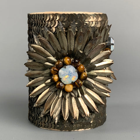 HOSS INTROPIA Silver Sequined Silk Metalic Beaded Flower Bracelet