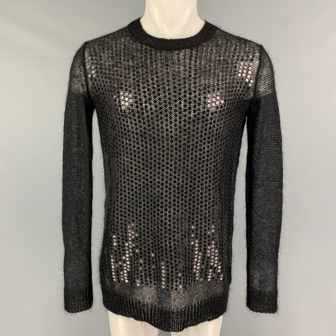 JUNYA WATANABE Size M Black Sequined Wool Mohair Crew-Neck Pullover