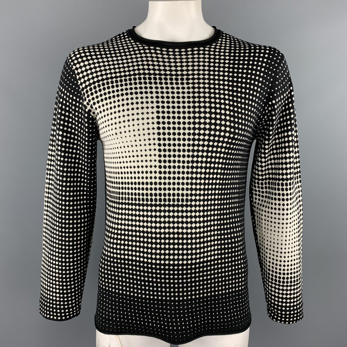 ARMANI COLLEZIONI Size L Black & White Geometric Silk / Viscose Pullover