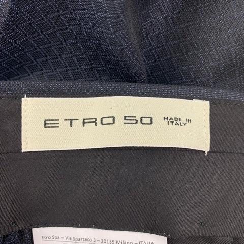 ETRO Size 40 Navy Rhombus Wool / Silk Shawl Collar Suit