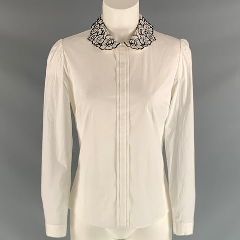 ANNE FONTAINE Size 6 White Black Cotton &  Elastane Blouse