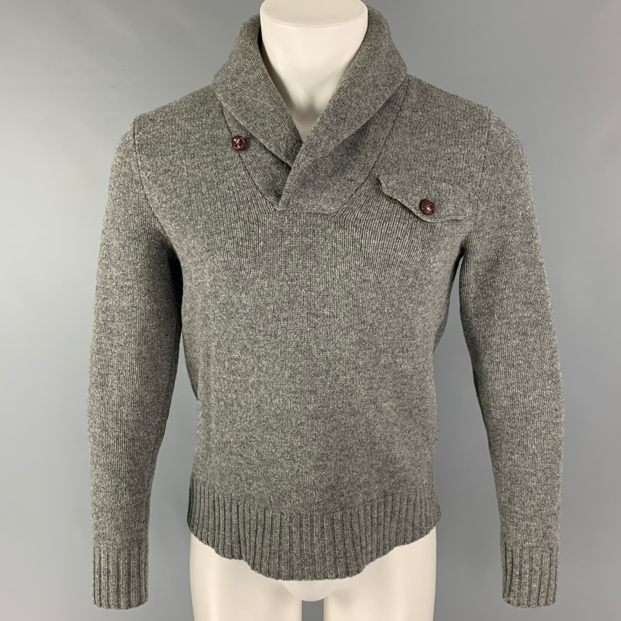 RALPH LAUREN RUGBY Size XS Grey Heather Wool Shawl Collar Sweater