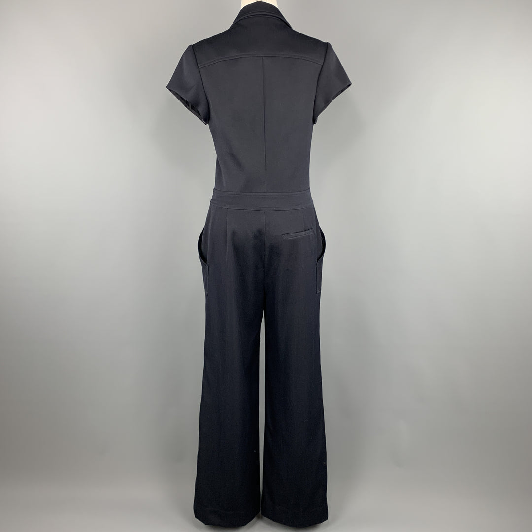 L'AGENCE Size 8 Navy Collared Cap Sleeve Wide Leg Jumpsuit