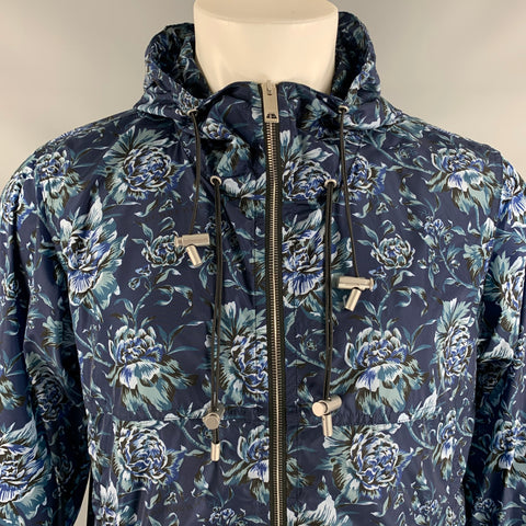 BURBERRY Size M Blue Floral Nylon Windbreaker Jacket